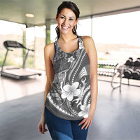 Samoa Siapo Tribal Pattern Women Racerback Tank Light Gray Polynesian Plumeria Tapa Motif LT9 - Polynesian Pride