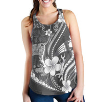 Samoa Siapo Tribal Pattern Women Racerback Tank Light Gray Polynesian Plumeria Tapa Motif LT9 - Polynesian Pride