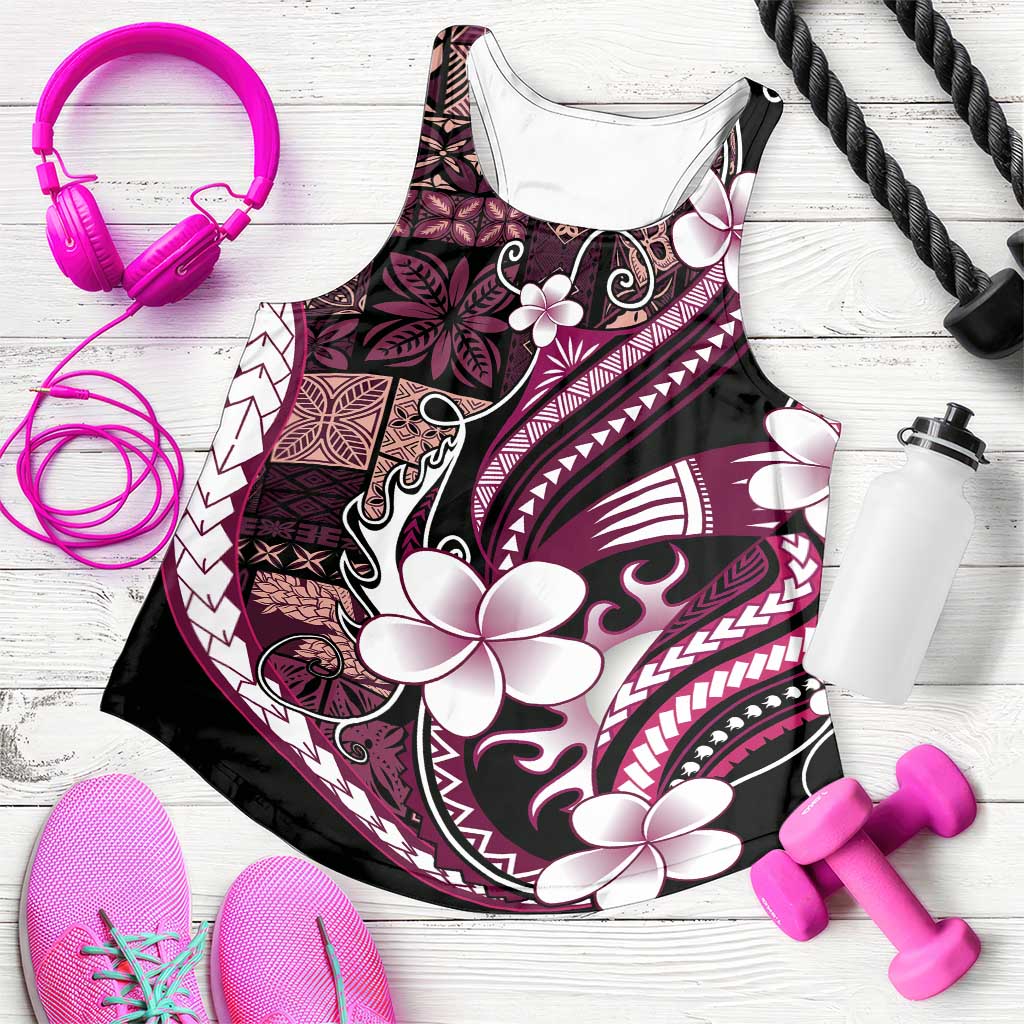 Samoa Siapo Tribal Pattern Women Racerback Tank Violet Polynesian Plumeria Tapa Motif LT9 Violet - Polynesian Pride