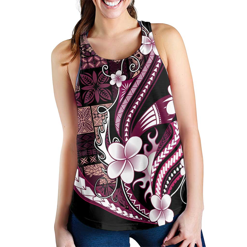 Samoa Siapo Tribal Pattern Women Racerback Tank Violet Polynesian Plumeria Tapa Motif LT9 - Polynesian Pride