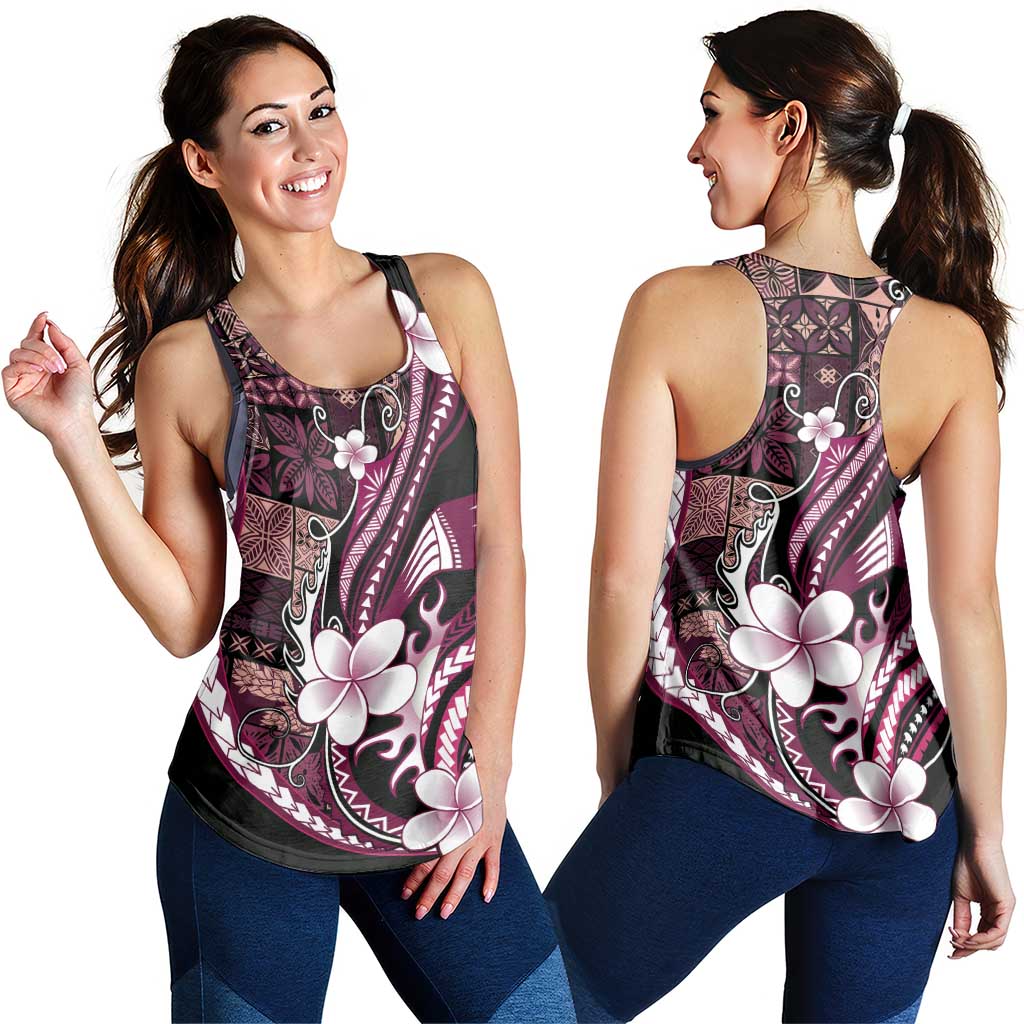Samoa Siapo Tribal Pattern Women Racerback Tank Violet Polynesian Plumeria Tapa Motif LT9 - Polynesian Pride
