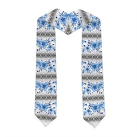 Samoa White Sunday Graduation Stole Samoan Tapa Blue Hibiscus LT05 - Polynesian Pride