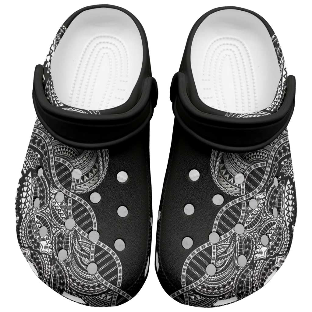 Samoan DNA Art Tattoo Clogs Shoes Polynesian Pattern Black Color