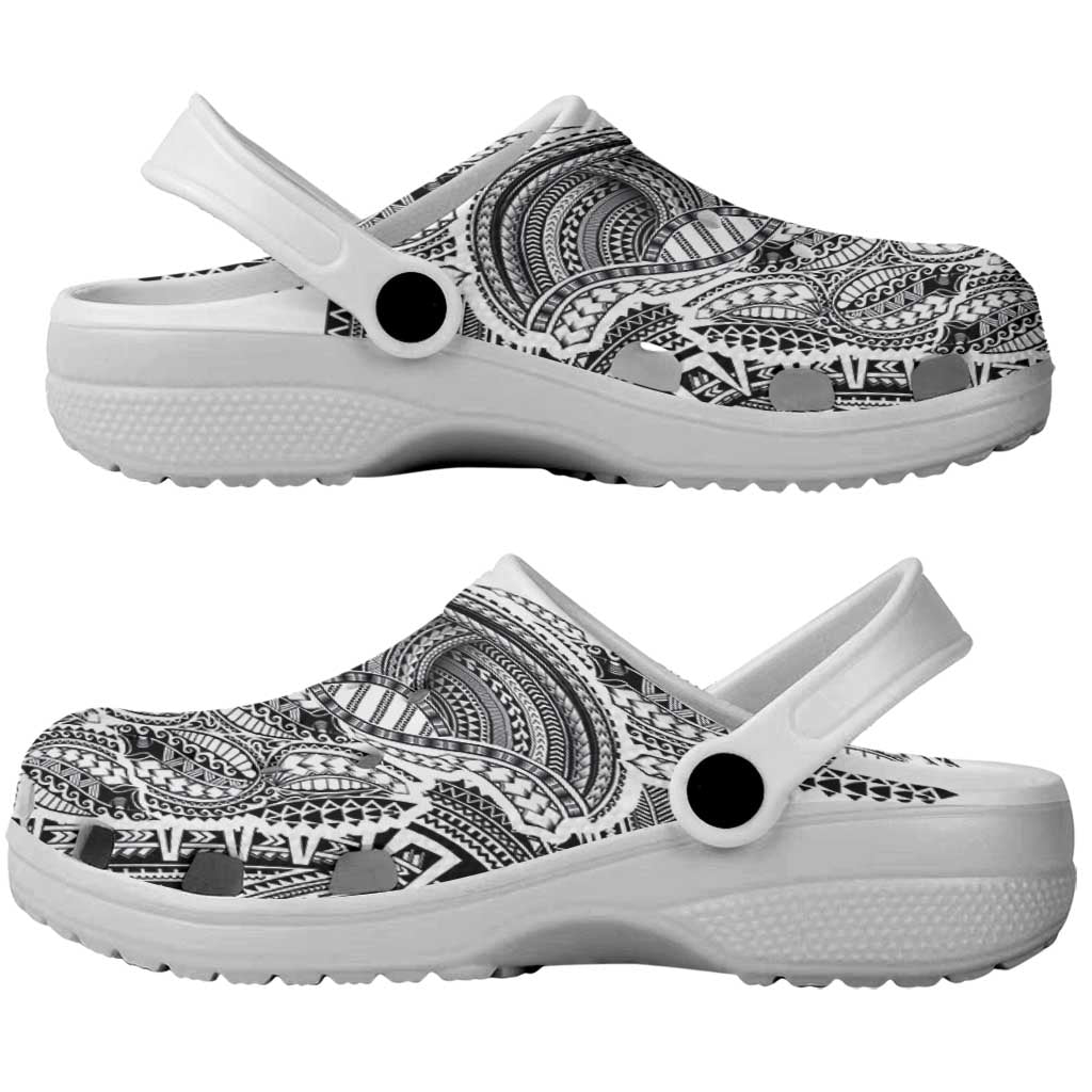 Samoan DNA Art Tattoo Clogs Shoes Polynesian Pattern White Color