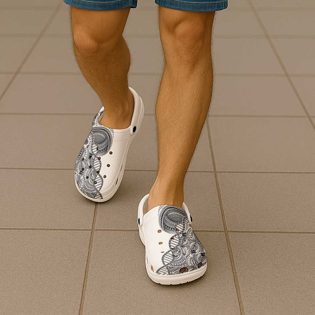 Samoan DNA Art Tattoo Clogs Shoes Polynesian Pattern White Color