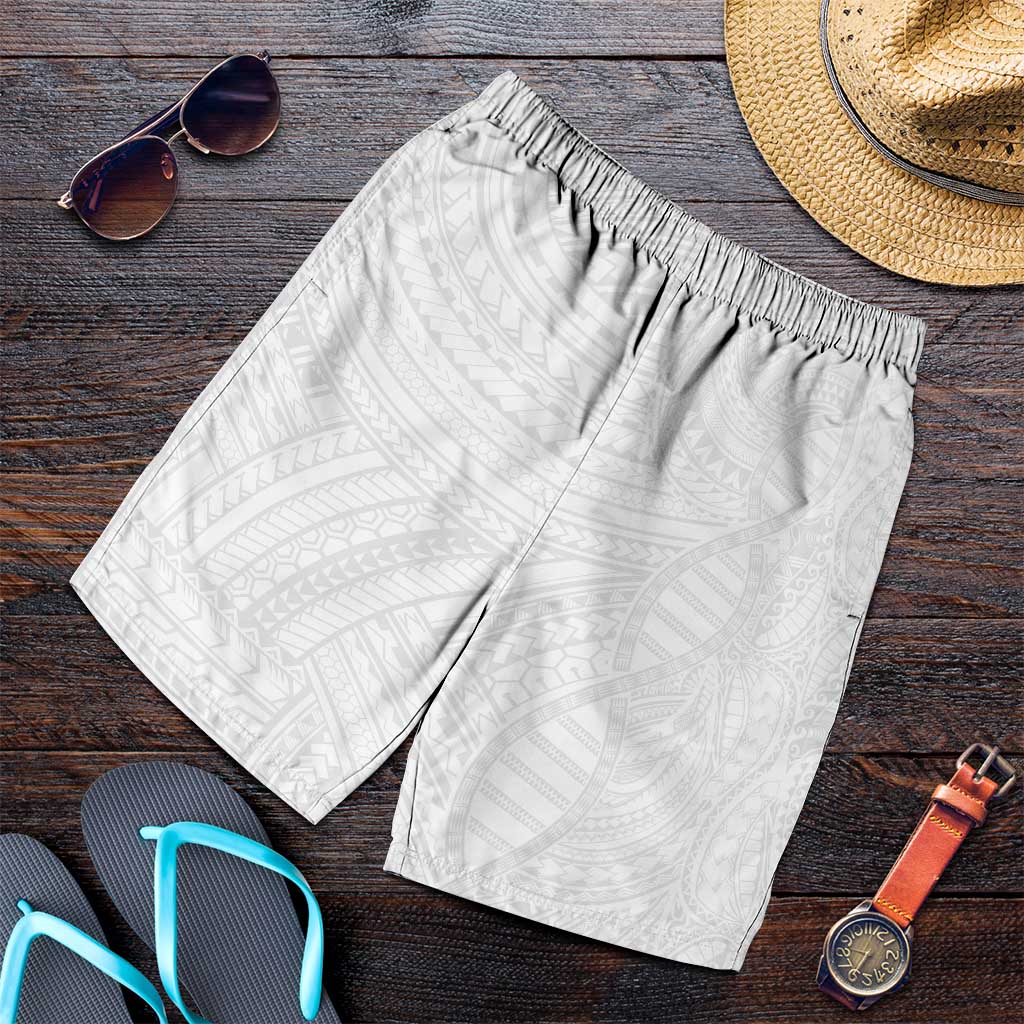 Samoan DNA Art Tattoo Shorts for Men Polynesian Pattern All White LT03 White - Polynesian Pride