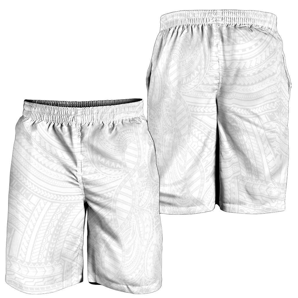 Samoan DNA Art Tattoo Shorts for Men Polynesian Pattern All White LT03 - Polynesian Pride
