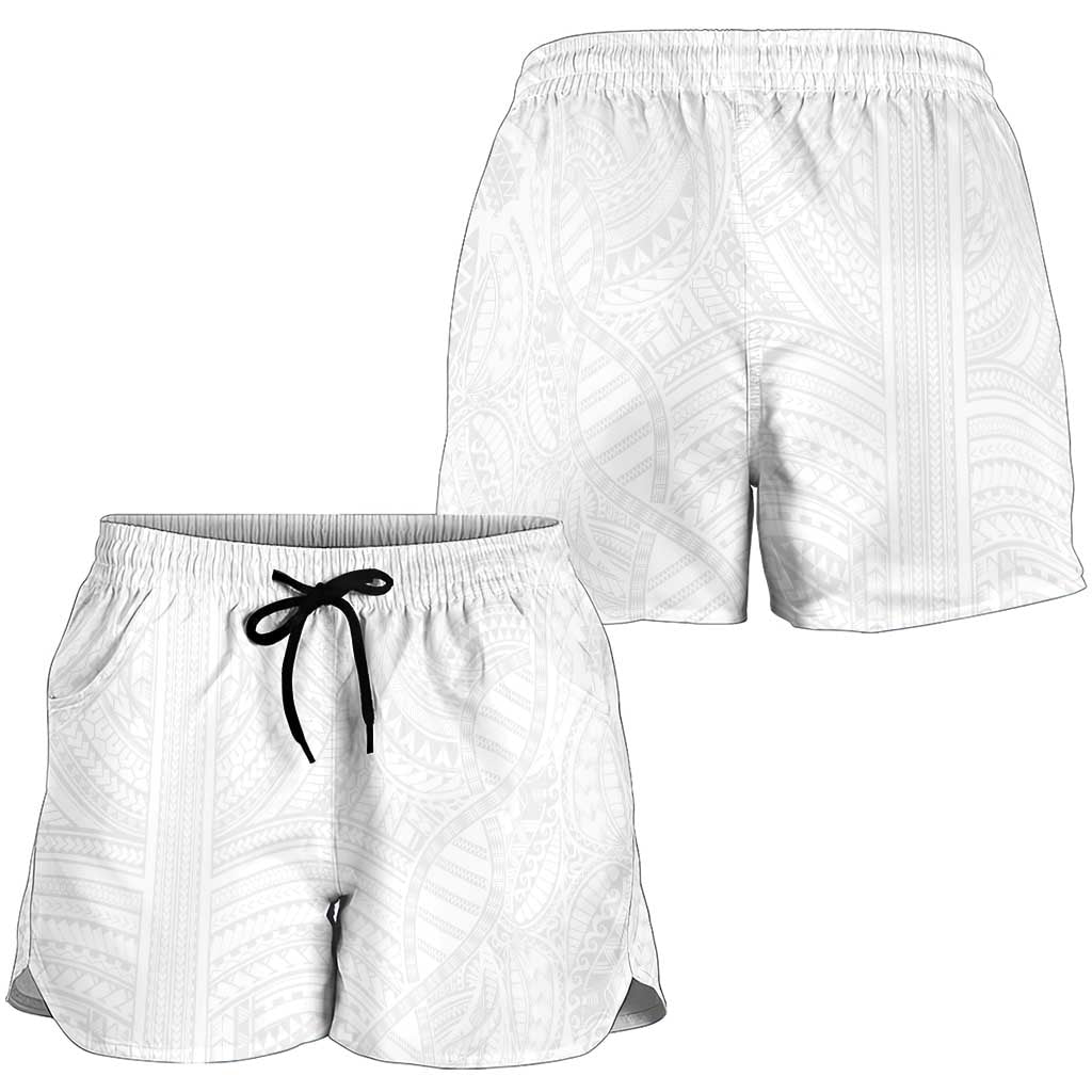 Samoan DNA Art Tattoo Shorts for Women Polynesian Pattern All White