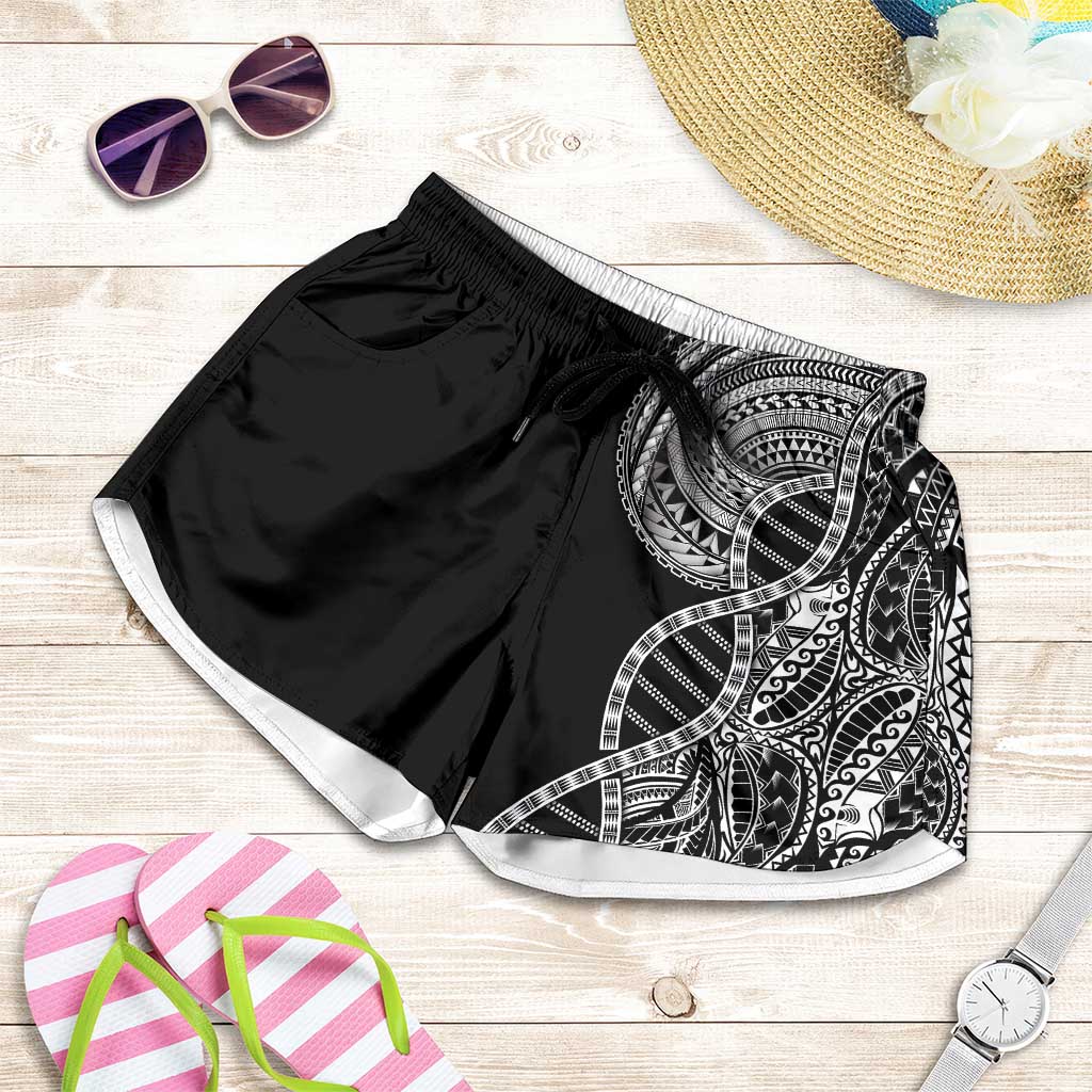 Samoan DNA Art Tattoo Shorts for Women Polynesian Pattern Black Color LT03 Black - Polynesian Pride