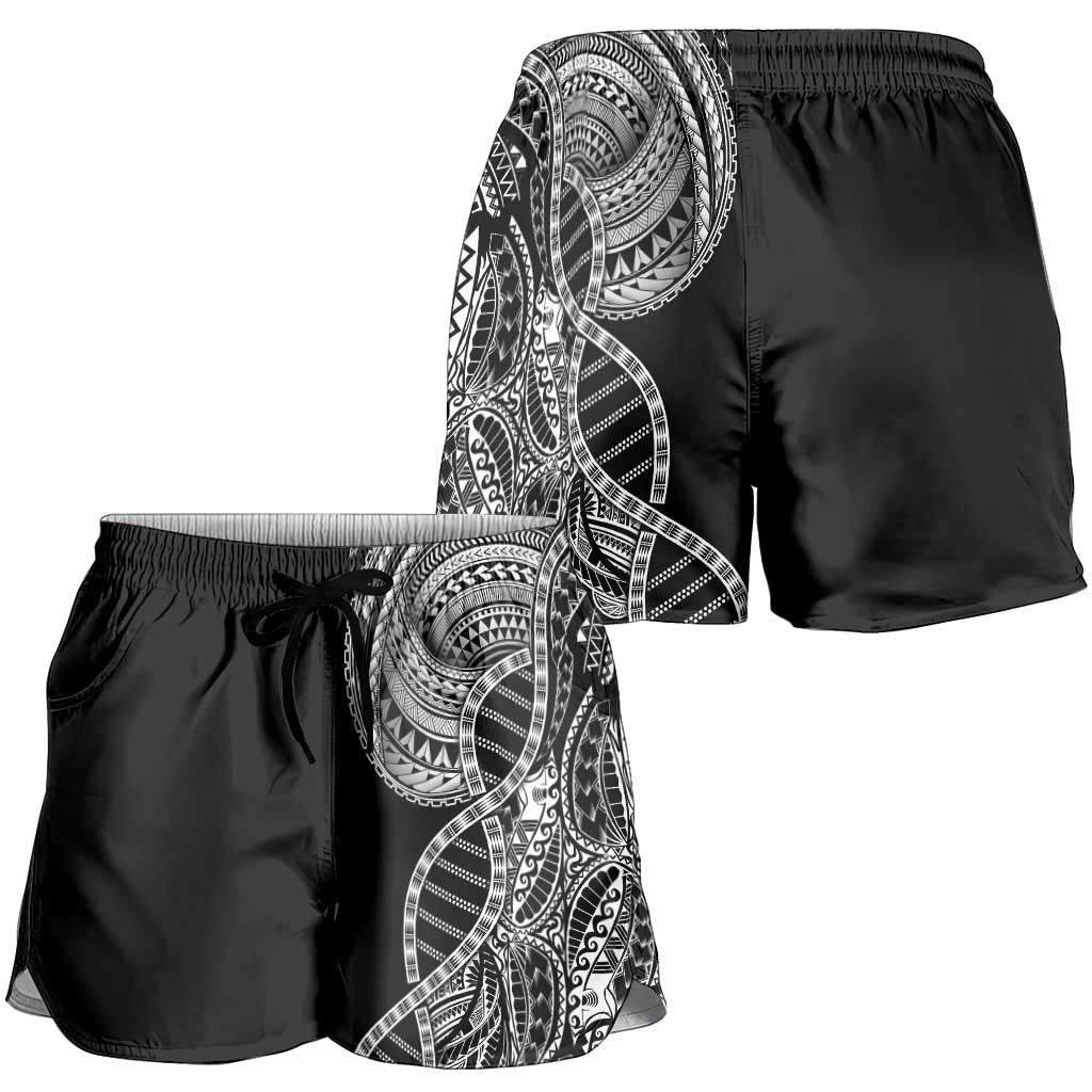 Samoan DNA Art Tattoo Shorts for Women Polynesian Pattern Black Color LT03 - Polynesian Pride