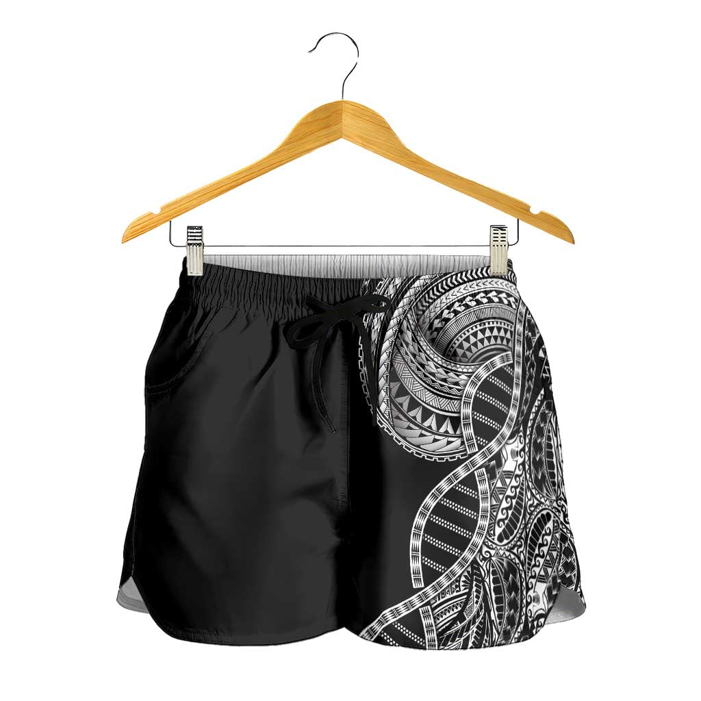 Samoan DNA Art Tattoo Shorts for Women Polynesian Pattern Black Color LT03 - Polynesian Pride