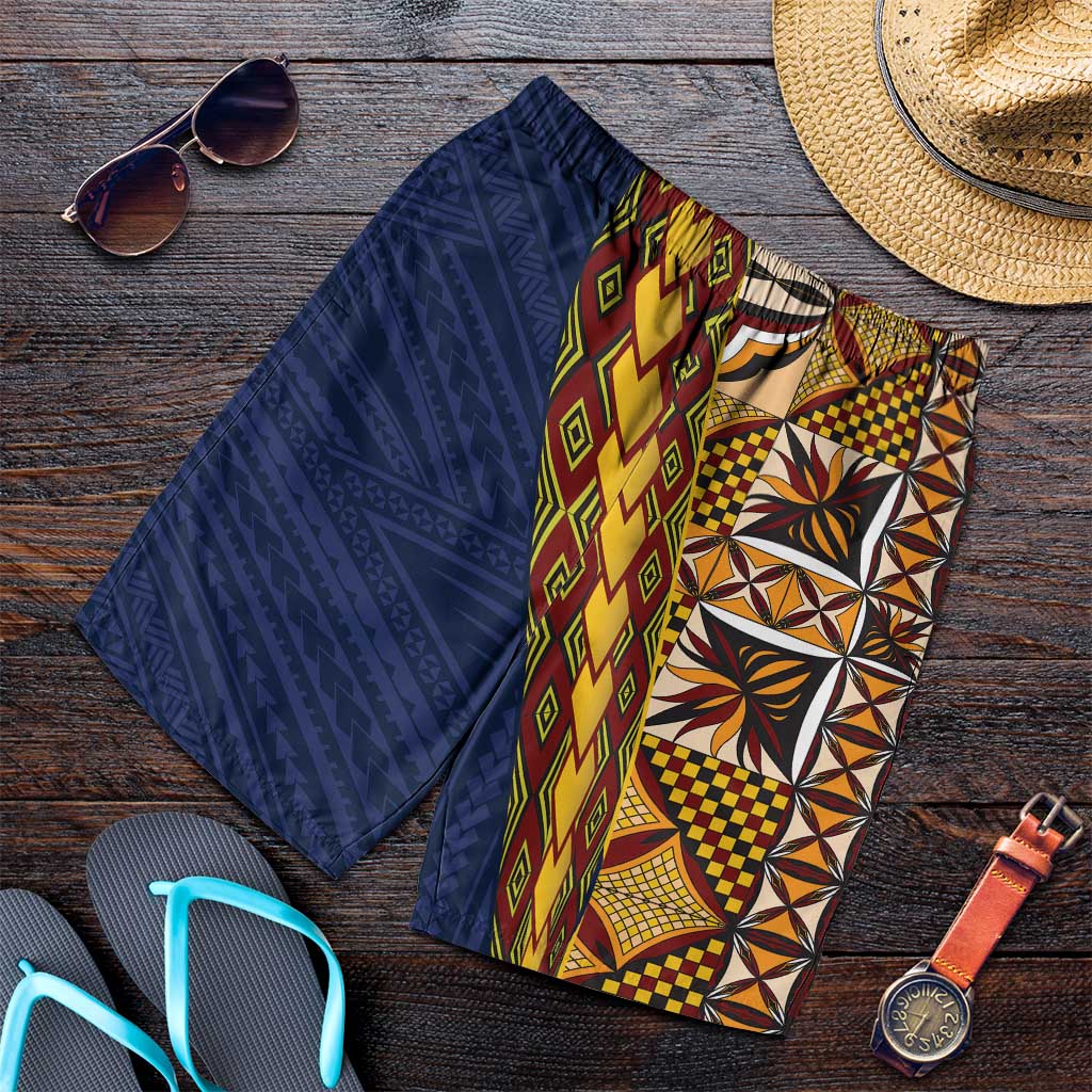 Samoan Siapo Shorts for Men Tatau Pattern Half Style LT03 Yellow - Polynesian Pride