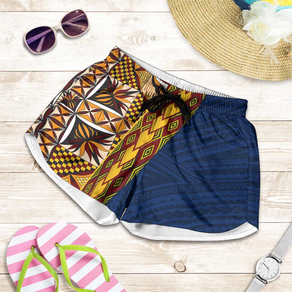 Samoan Siapo Shorts for Women Tatau Pattern Half Style LT03 Yellow - Polynesian Pride