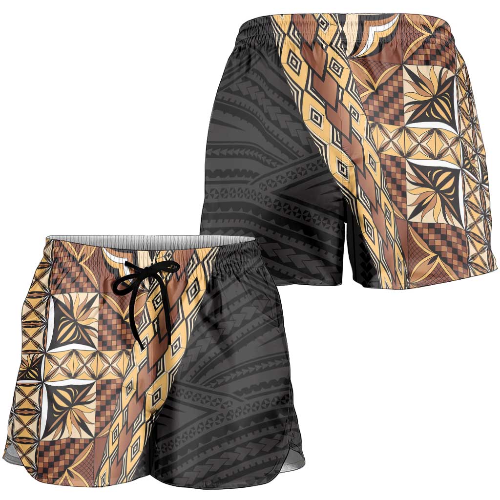 Samoan Siapo Shorts for Women Tatau Pattern Half Style Retro Mode LT03 - Polynesian Pride
