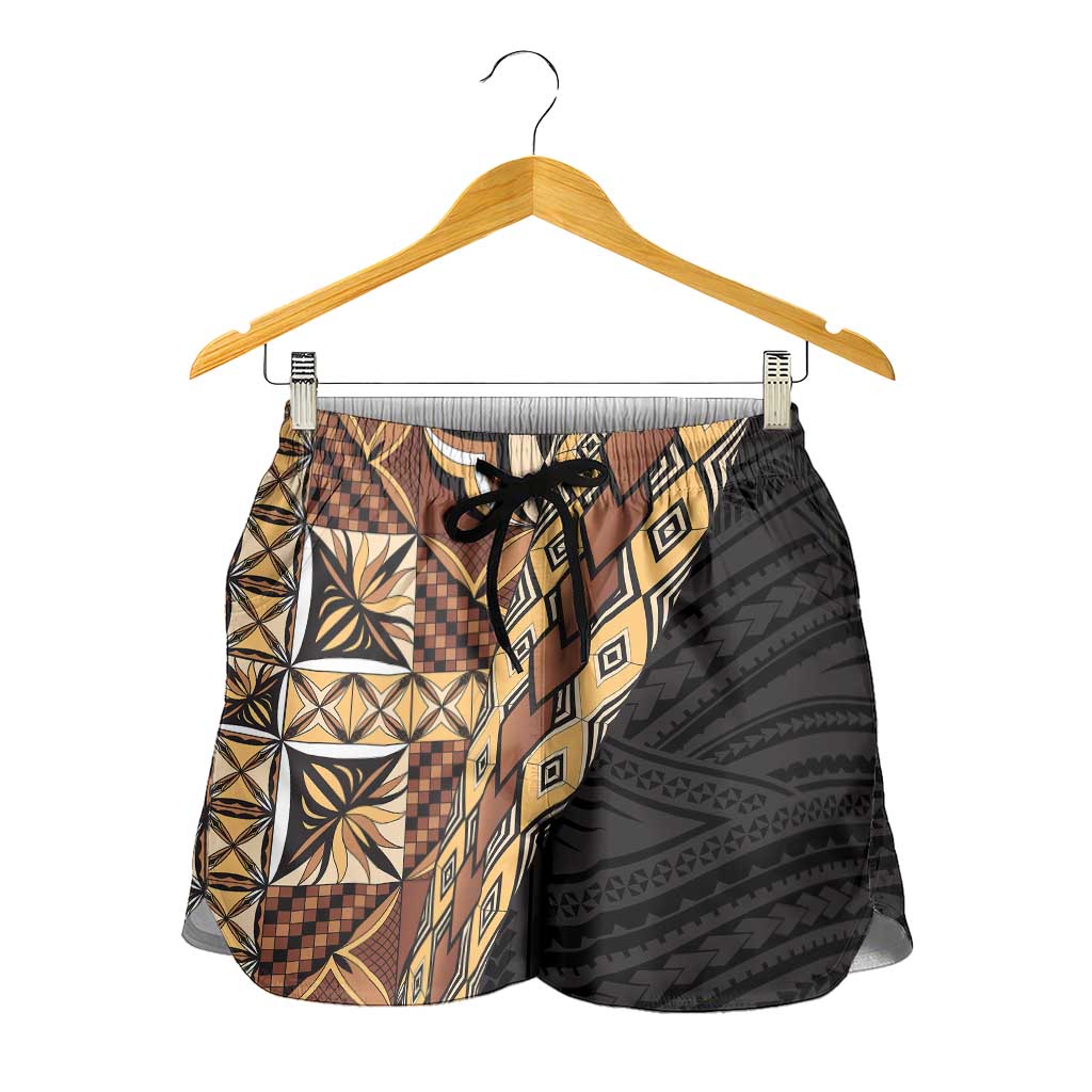 Samoan Siapo Shorts for Women Tatau Pattern Half Style Retro Mode LT03 - Polynesian Pride