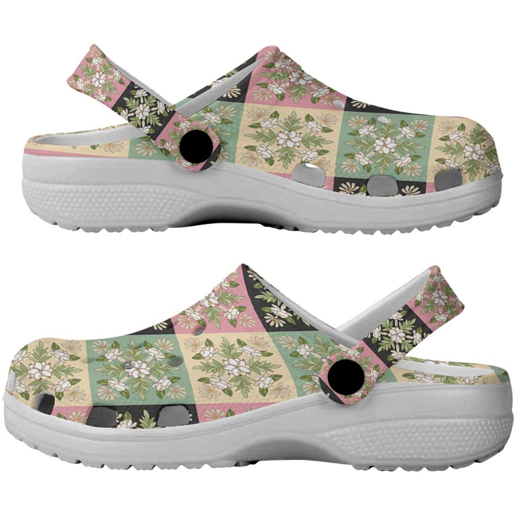 Seamless Pattern Maile and Pikake Lei Clogs Shoes Squares Maile Leaf - Polynesian Pride