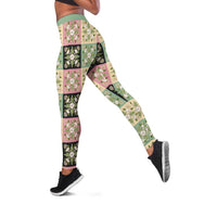 Seamless Pattern Maile and Pikake Lei Leggings Squares Maile Leaf - Polynesian Pride