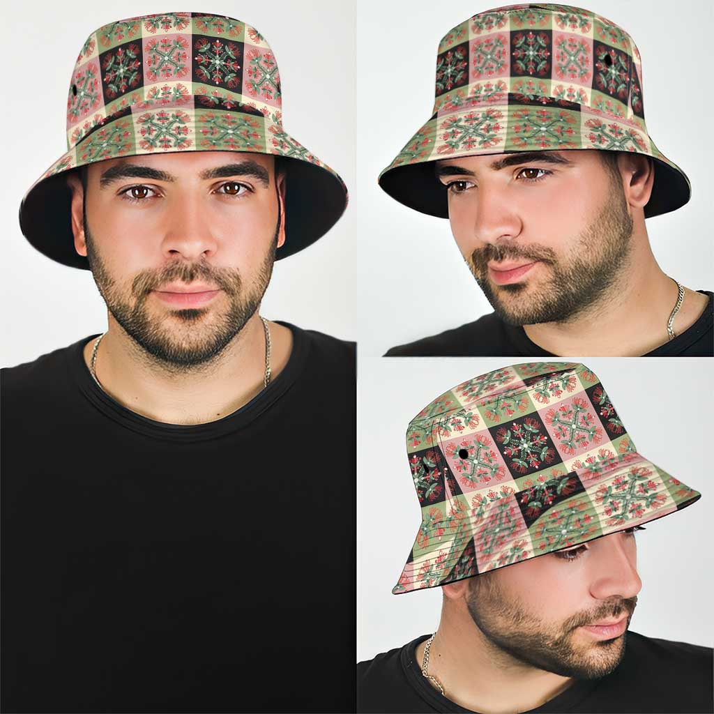 Seamless Pattern Pikake Lei Bucket Hat Floral Squares Pikake - Polynesian Pride