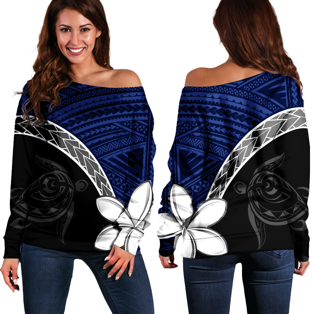 Hawaiian Turtle Plumeria Kakau Off Shoulder Sweater Polynesian Pattern LT9 - Polynesian Pride