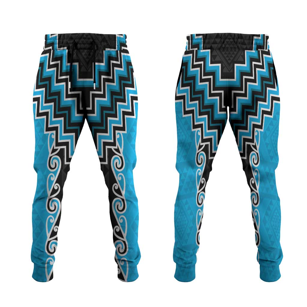 Sky Blue Niho Taniwha Mix Poutama Jogger Pants Unique Taniko Aotearoa LT01 Sky Blue - Polynesian Pride