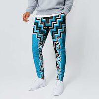 Sky Blue Niho Taniwha Mix Poutama Jogger Pants Unique Taniko Aotearoa LT01 - Polynesian Pride