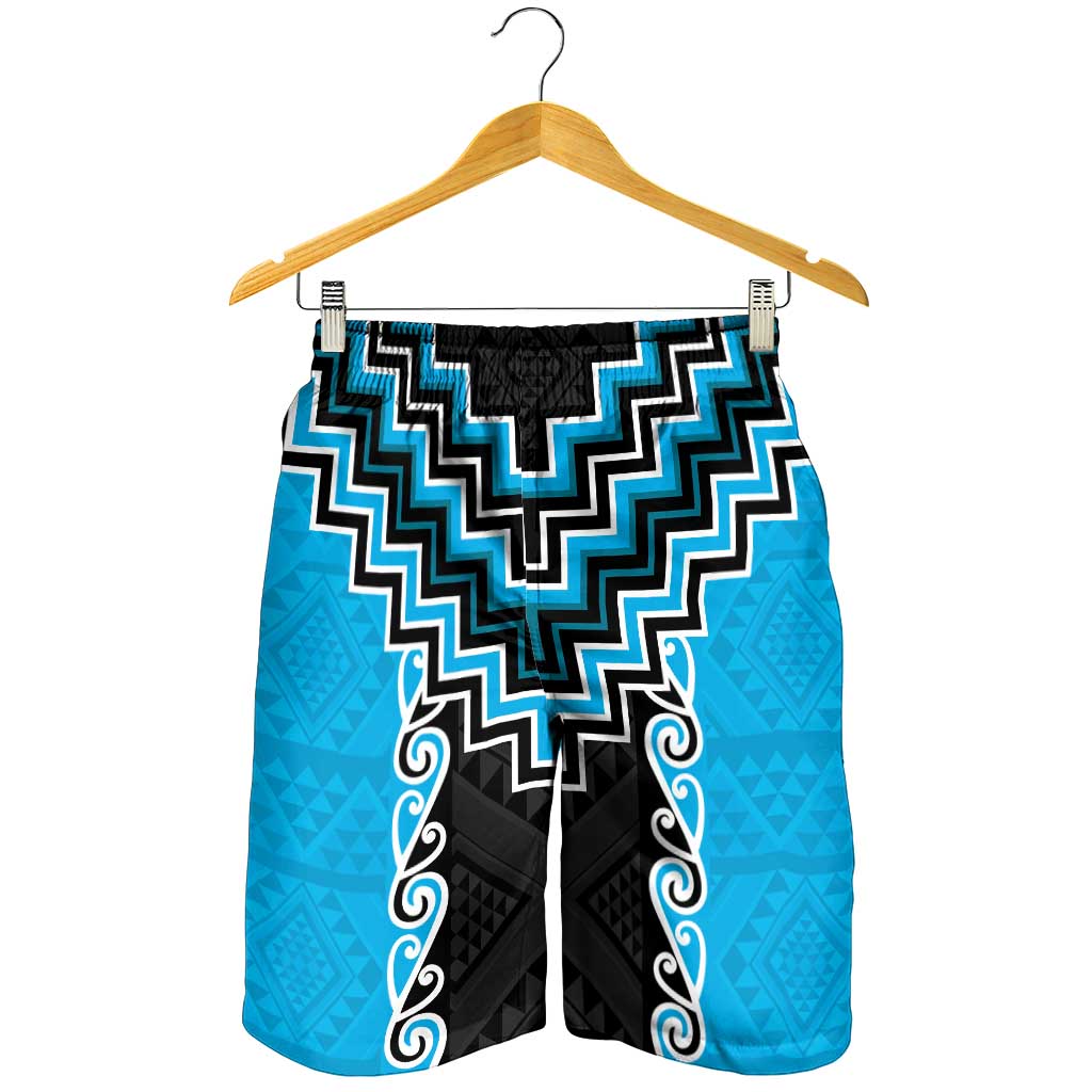 Sky Blue Niho Taniwha Mix Poutama Shorts for Men Unique Taniko Aotearoa LT01 - Polynesian Pride