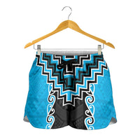 Sky Blue Niho Taniwha Mix Poutama Shorts for Women Unique Taniko Aotearoa LT01 - Polynesian Pride