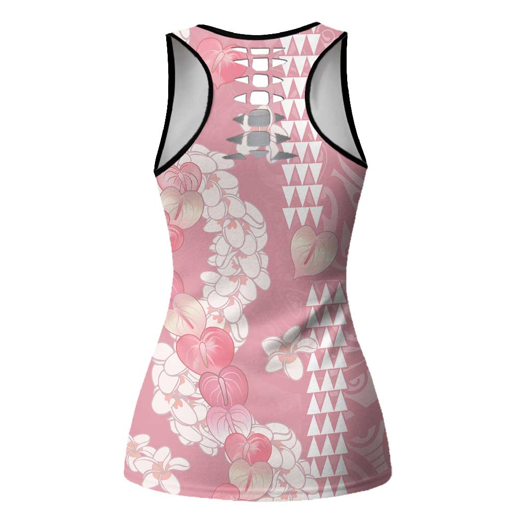 Soft Pink Hawaii Anthurium Plumeria Lei Hollow Tank Top LT9 - Polynesian Pride