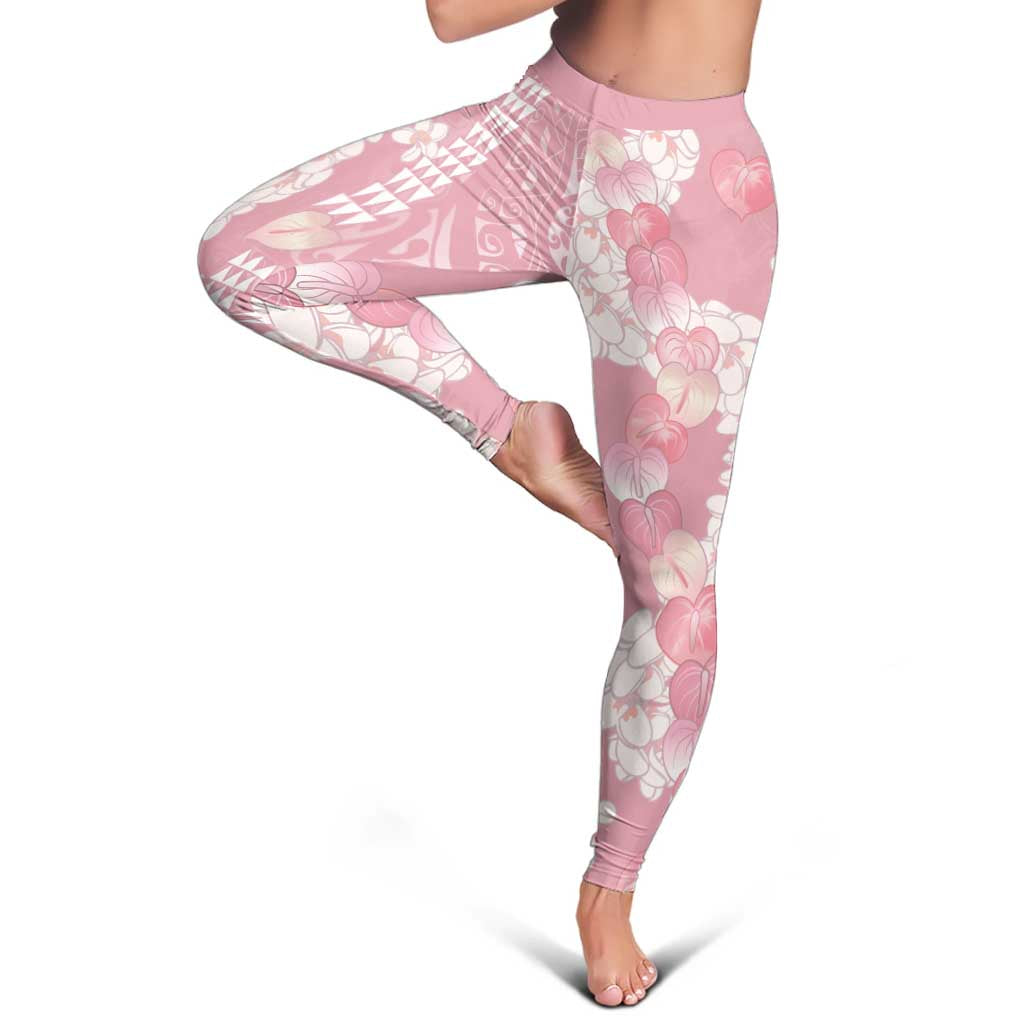 Soft Pink Hawaii Anthurium Plumeria Lei Leggings LT9 - Polynesian Pride