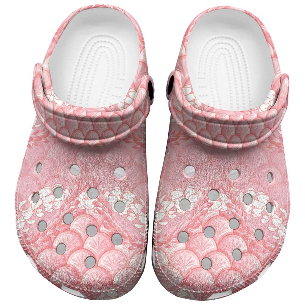 Soft Pink Mermaid Puakenikeni Maile Lei Clogs Shoes