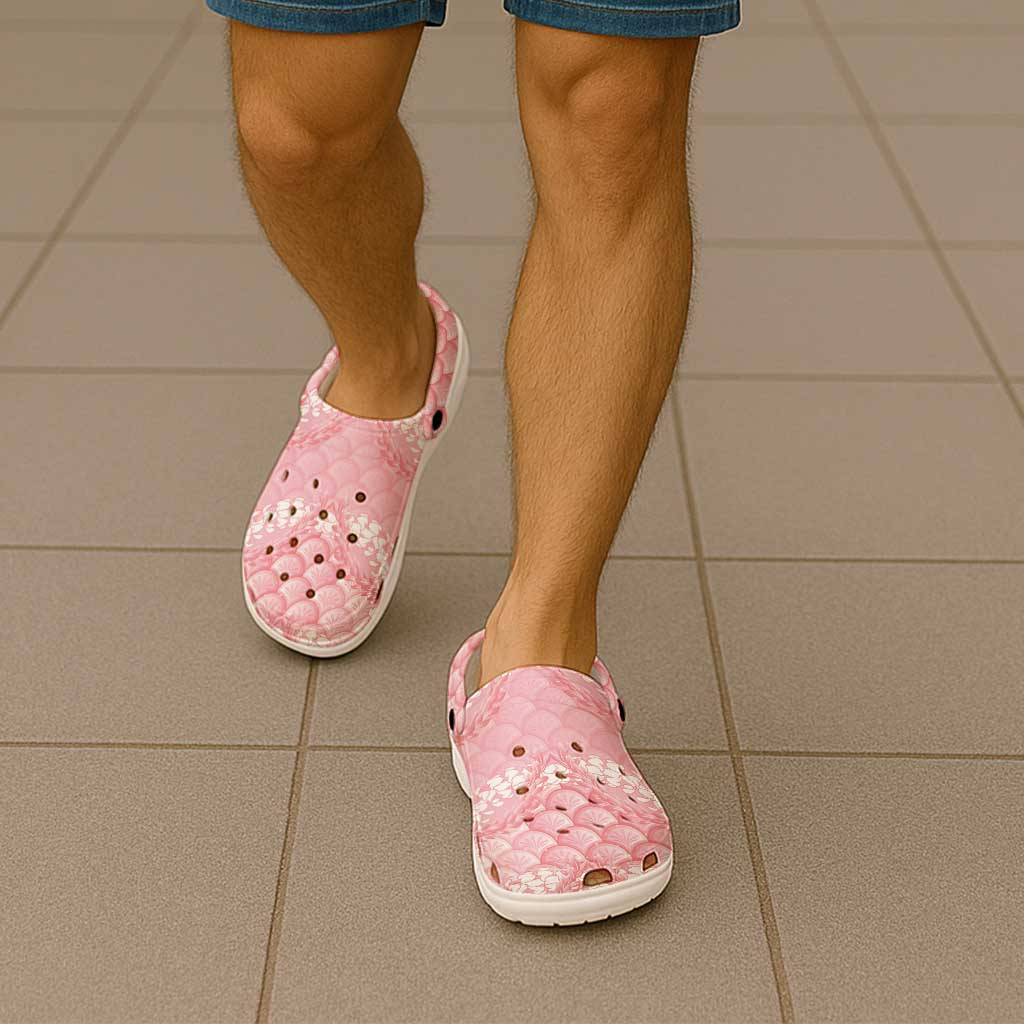 Soft Pink Mermaid Puakenikeni Maile Lei Clogs Shoes LT01 - Polynesian Pride