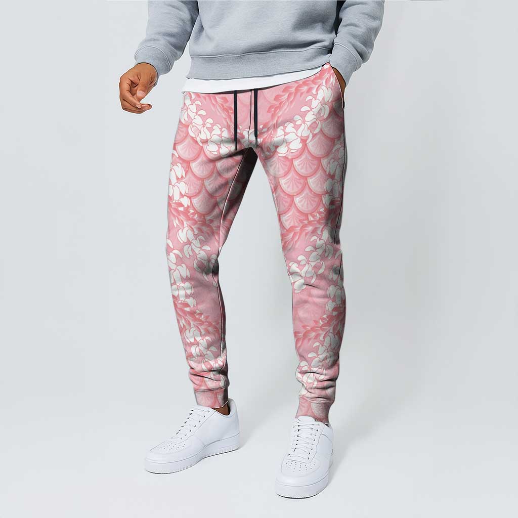 Soft Pink Mermaid Puakenikeni Maile Lei Jogger Pants LT01 - Polynesian Pride