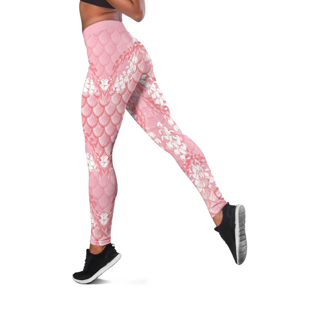 Soft Pink Mermaid Puakenikeni Maile Lei Leggings LT01 Pink - Polynesian Pride