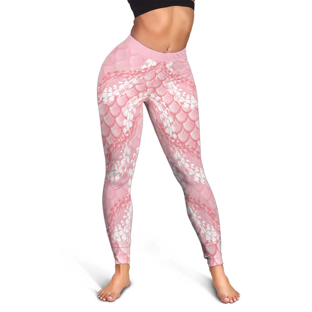 Soft Pink Mermaid Puakenikeni Maile Lei Leggings LT01 - Polynesian Pride