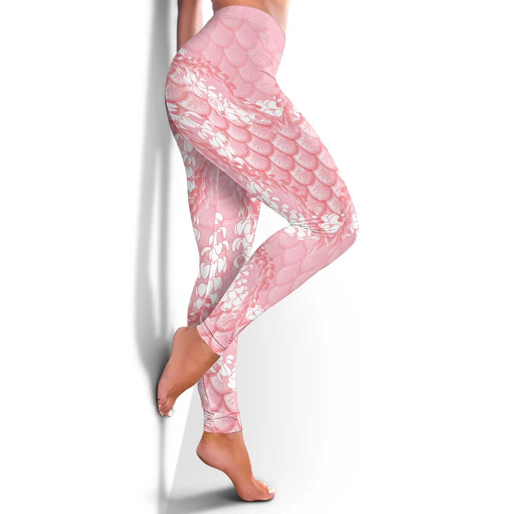 Soft Pink Mermaid Puakenikeni Maile Lei Leggings LT01 - Polynesian Pride