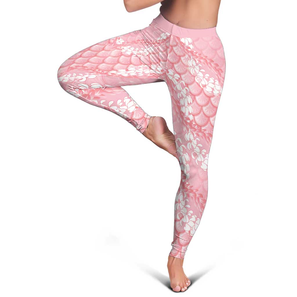 Soft Pink Mermaid Puakenikeni Maile Lei Leggings LT01 - Polynesian Pride
