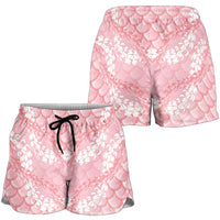Soft Pink Mermaid Puakenikeni Maile Lei Shorts for Women LT01 - Polynesian Pride