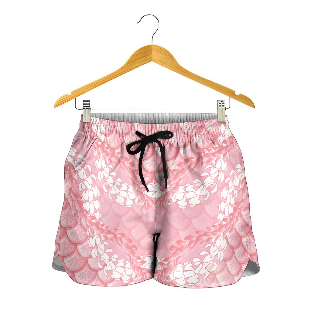 Soft Pink Mermaid Puakenikeni Maile Lei Shorts for Women LT01 - Polynesian Pride