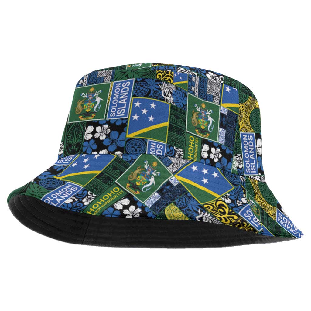 Solomon Islands Meri Kirihimete Bucket Hat Pacific Patchwork Xmas Vibes - Polynesian Pride