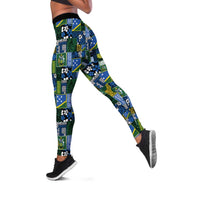 Solomon Islands Meri Kirihimete Leggings Pacific Patchwork Xmas Vibes LT9 Blue - Polynesian Pride