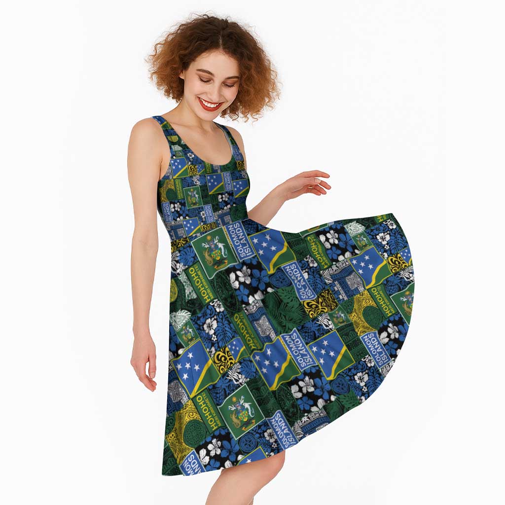 Solomon Islands Meri Kirihimete Midi Dress Pacific Patchwork Xmas Vibes - Polynesian Pride