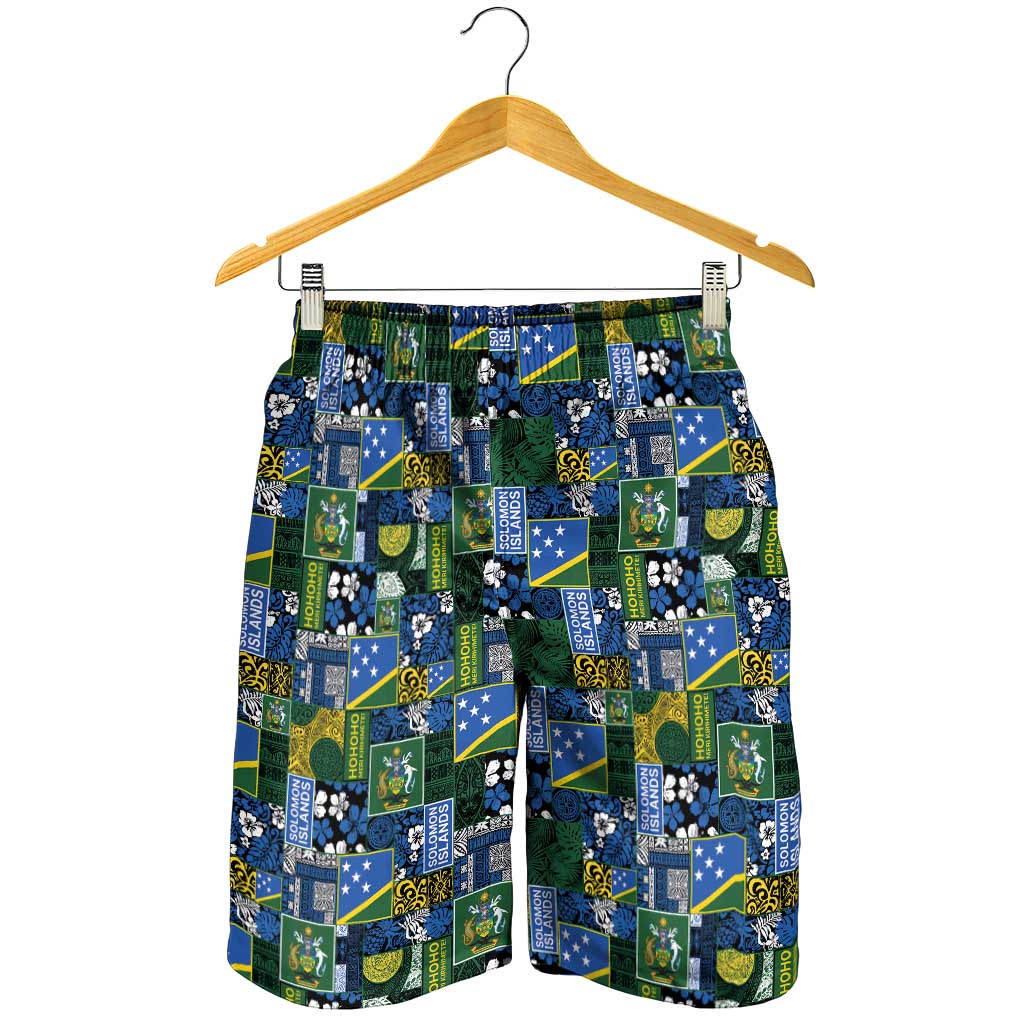 Solomon Islands Meri Kirihimete Shorts for Men Pacific Patchwork Xmas Vibes - Polynesian Pride