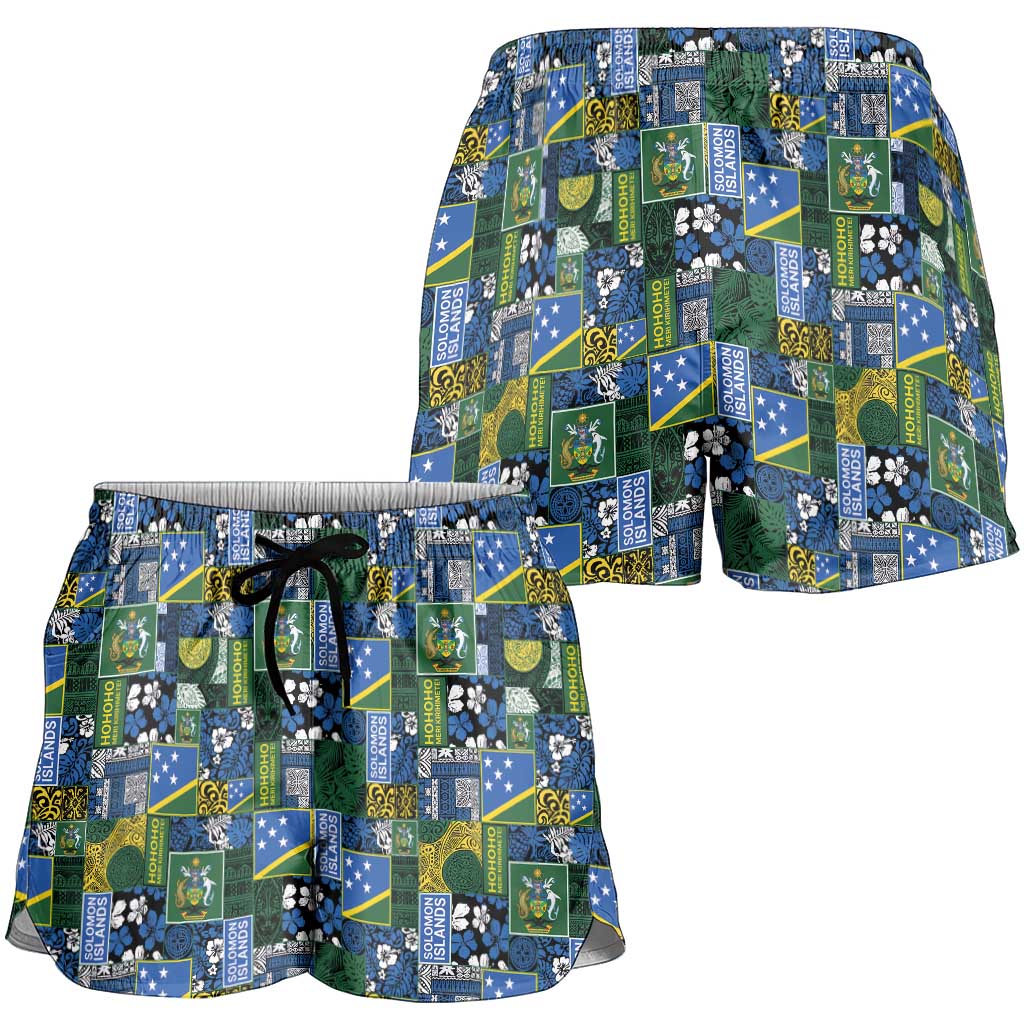 Solomon Islands Meri Kirihimete Shorts for Women Pacific Patchwork Xmas Vibes LT9 - Polynesian Pride