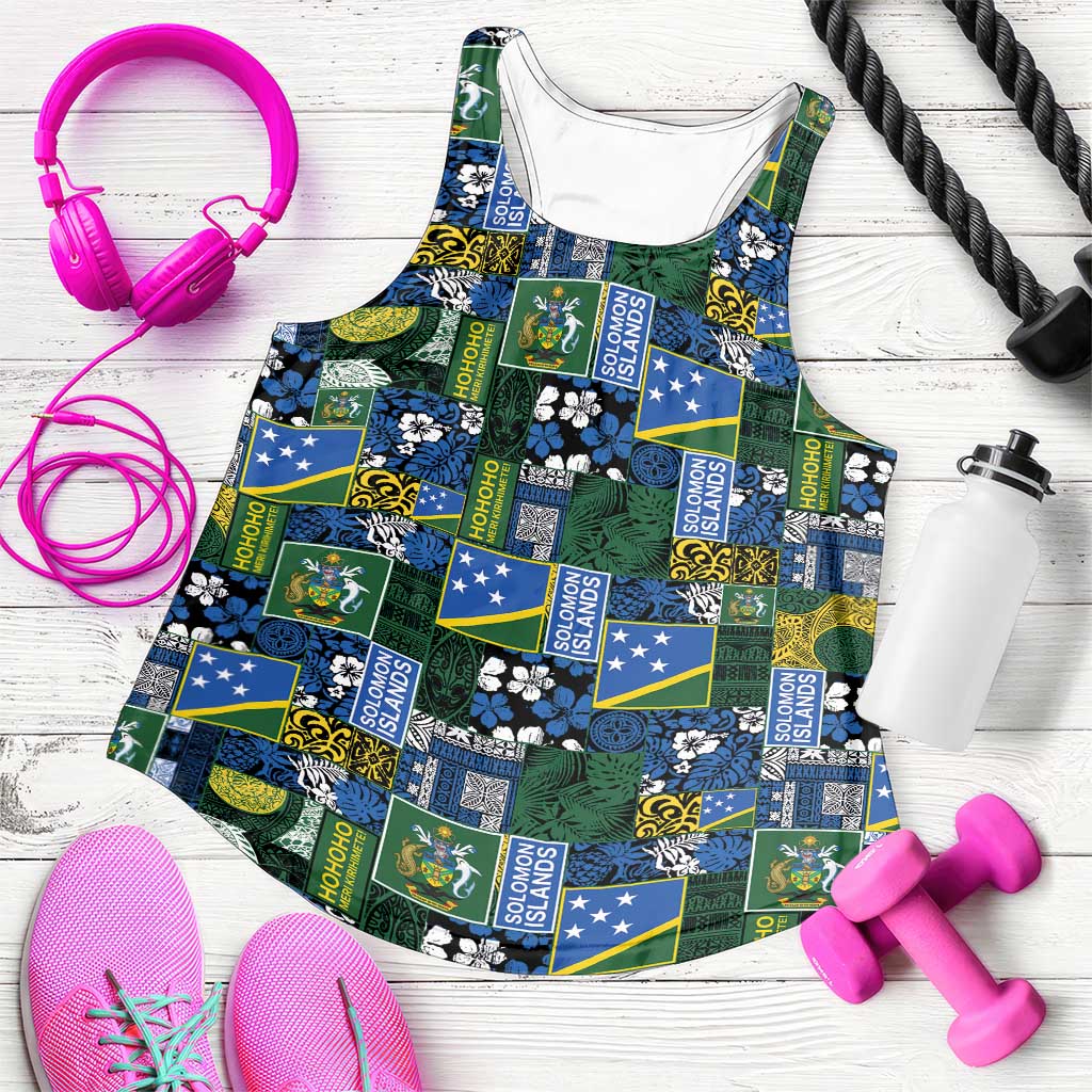 Solomon Islands Meri Kirihimete Women Racerback Tank Pacific Patchwork Xmas Vibes LT9 Blue - Polynesian Pride
