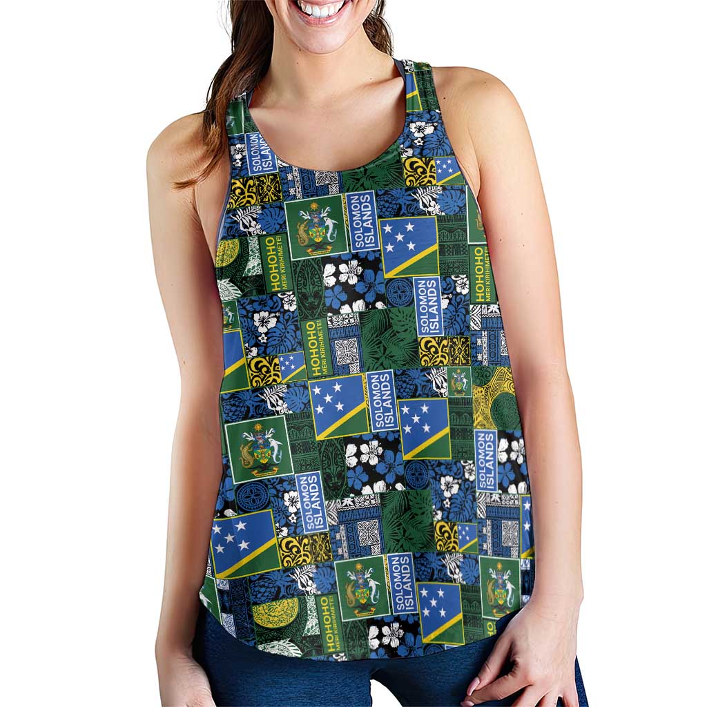 Solomon Islands Meri Kirihimete Women Racerback Tank Pacific Patchwork Xmas Vibes LT9 - Polynesian Pride