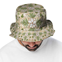 Squares Maile Leaf Bucket Hat Beige Palaka Hawaiian Quilt Pattern - Polynesian Pride