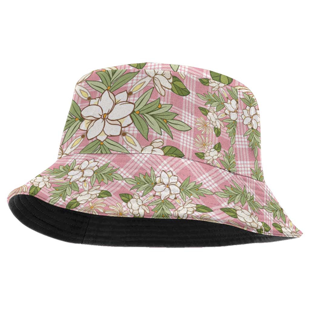 Squares Maile Leaf Bucket Hat Pink Palaka Hawaiian Quilt Pattern - Polynesian Pride