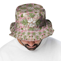 Squares Maile Leaf Bucket Hat Pink Palaka Hawaiian Quilt Pattern - Polynesian Pride
