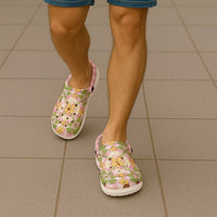 Squares Puakenikeni and Kalo Clogs Shoes Pink Palaka Hawaiian Quilt Pattern - Polynesian Pride