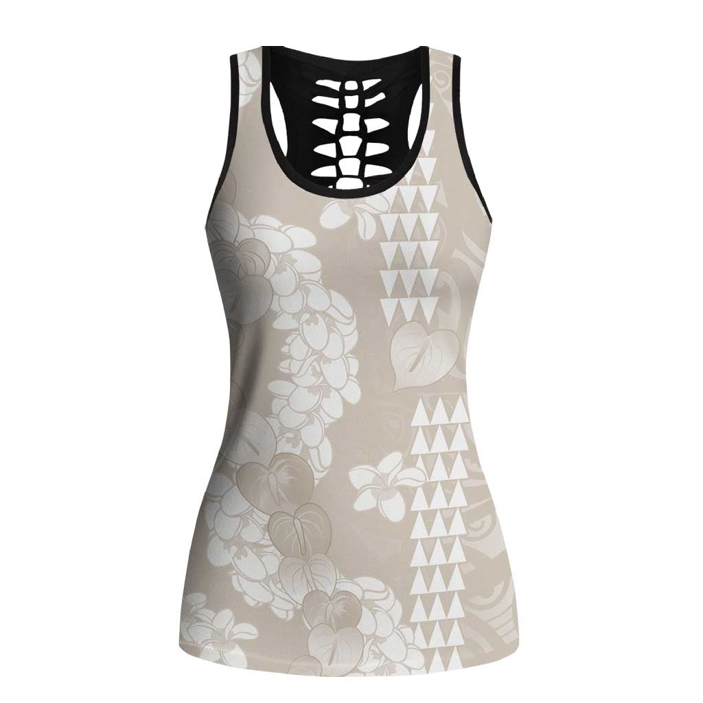 Suede Beige Hawaii Anthurium Plumeria Lei Hollow Tank Top LT9 Female Beige - Polynesian Pride